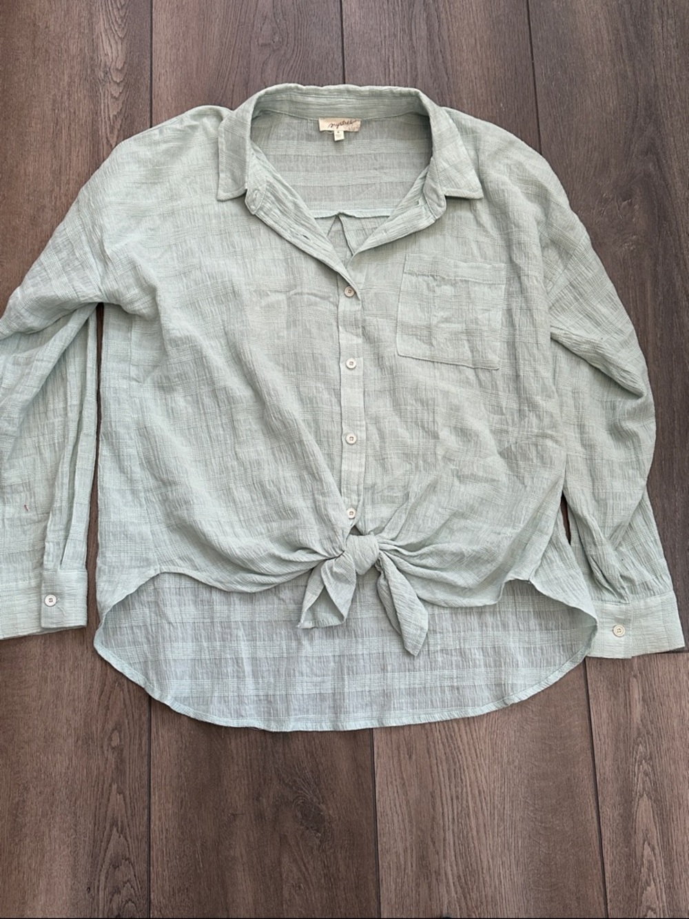 Mystree Sage Textured Button-Up Shirt